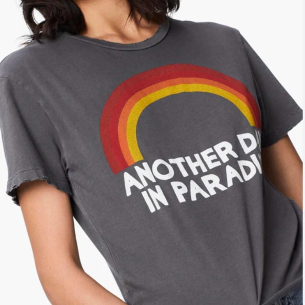 Aviator Nation Charcoal Graphic Tee with Red/Orange/Yellow Rainbow